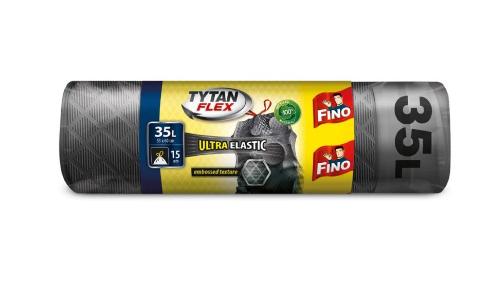 Pungi gunoi Fino Tytan Flex ultra elastici gri metalizat 35 L 15 buc